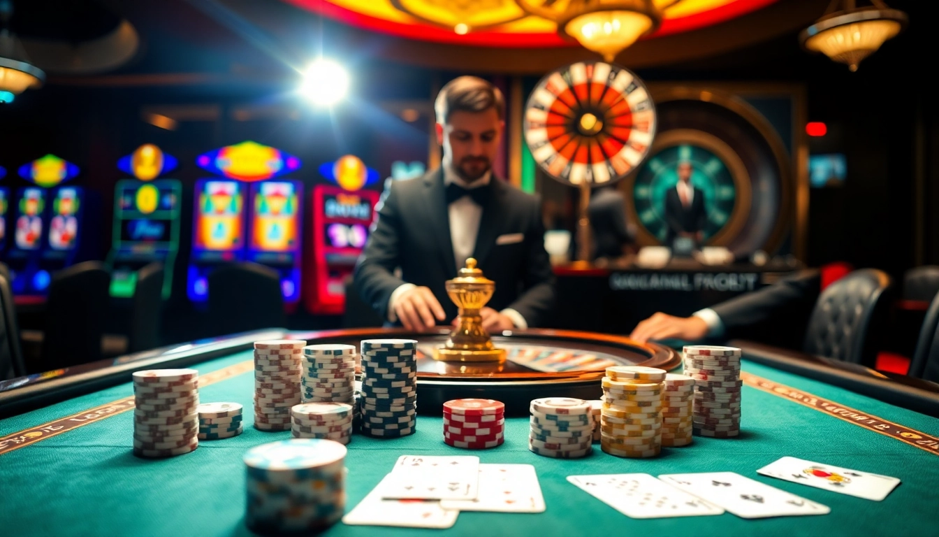 A poker table with chips and cards showcasing the gaming experience at https://go88.fast/ in an exciting casino atmosphere.