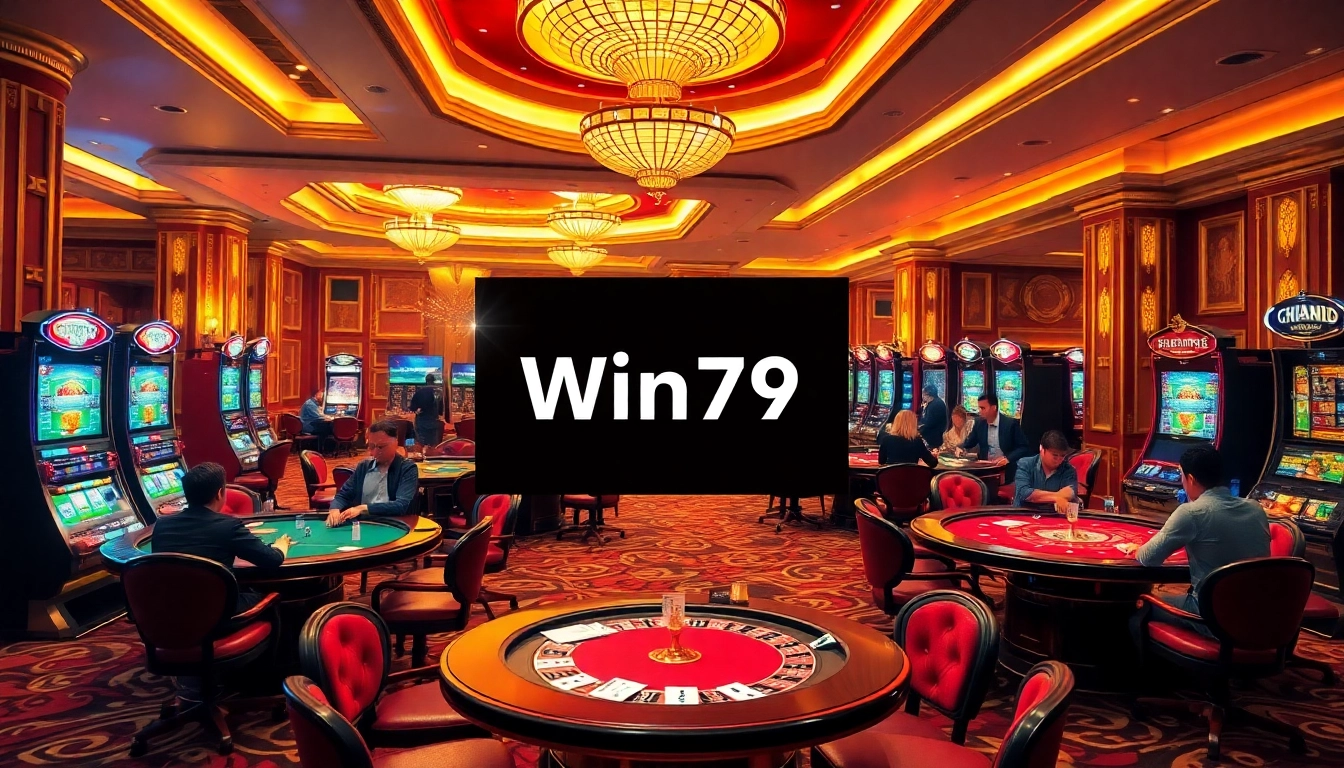 Experience the excitement of downloading tải game win79 in a vibrant casino atmosphere with players at tables.
