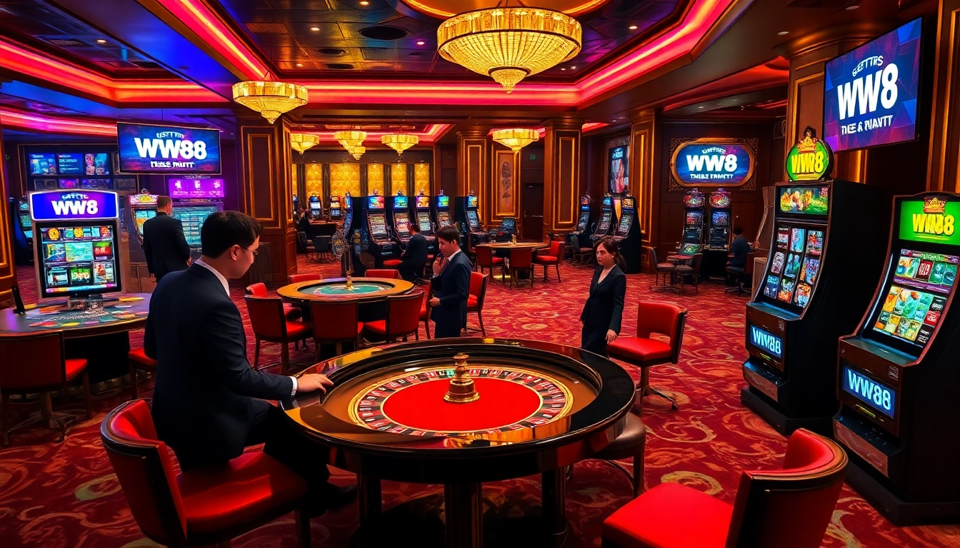 Experience the excitement of gambling at WW88 with players at luxurious casino tables.
