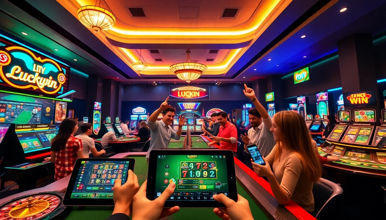 Luckywin gaming platform showcasing vibrant online betting atmosphere with players engaged in various games.