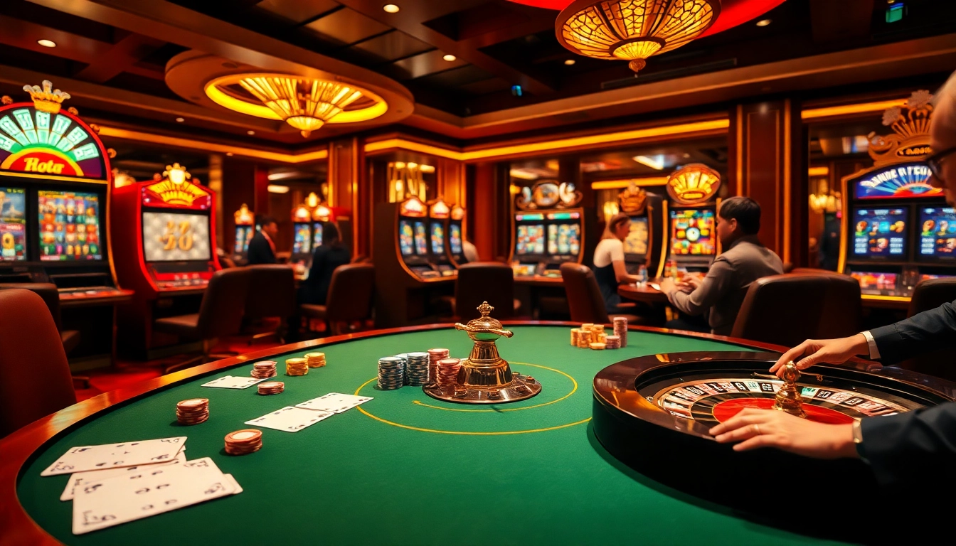 Engaging casino scene with 79King poker chips, cards, and a roulette wheel for an exciting gambling experience.