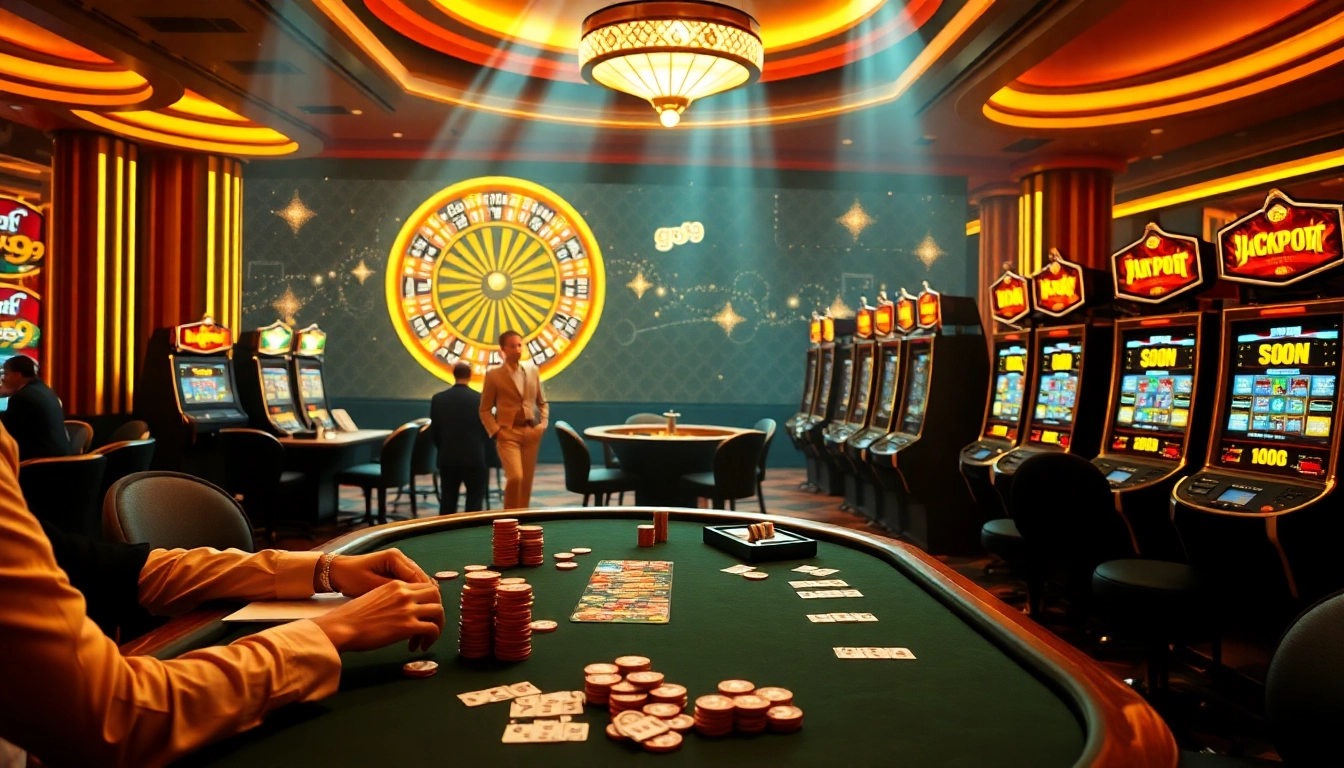 Experience the excitement of go99 at a luxurious casino with players strategizing at a poker table.