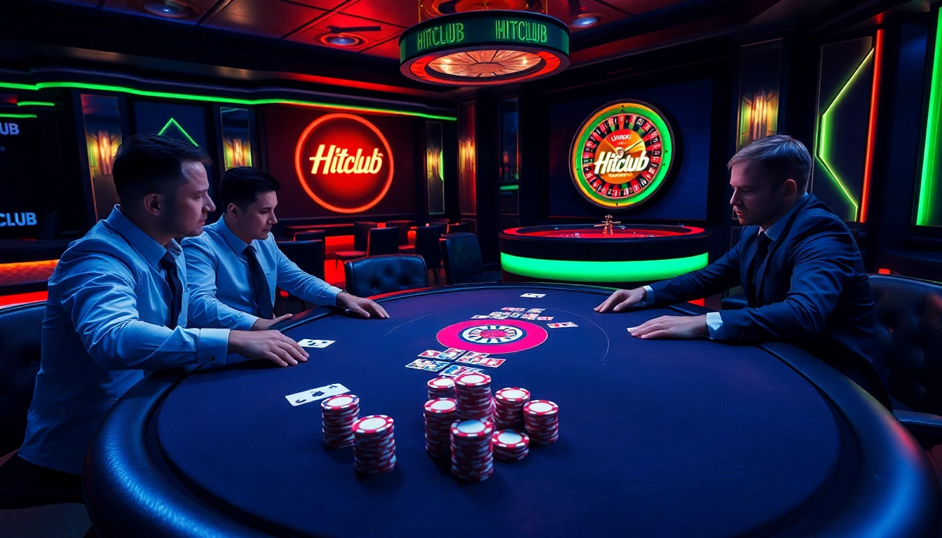 Hitclub poker table showcasing professional players immersed in an exciting game atmosphere.