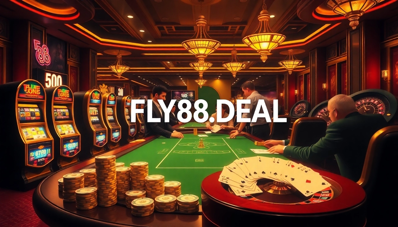 High-stakes players immersed in poker at FLY88.DEAL, showcasing luxury casino ambiance and excitement.