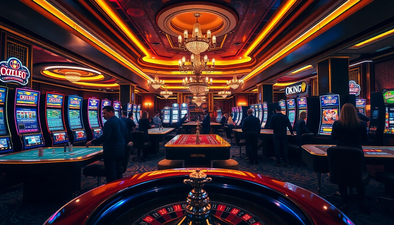 OKKING casino scene featuring elegant tables and lively gambling action.