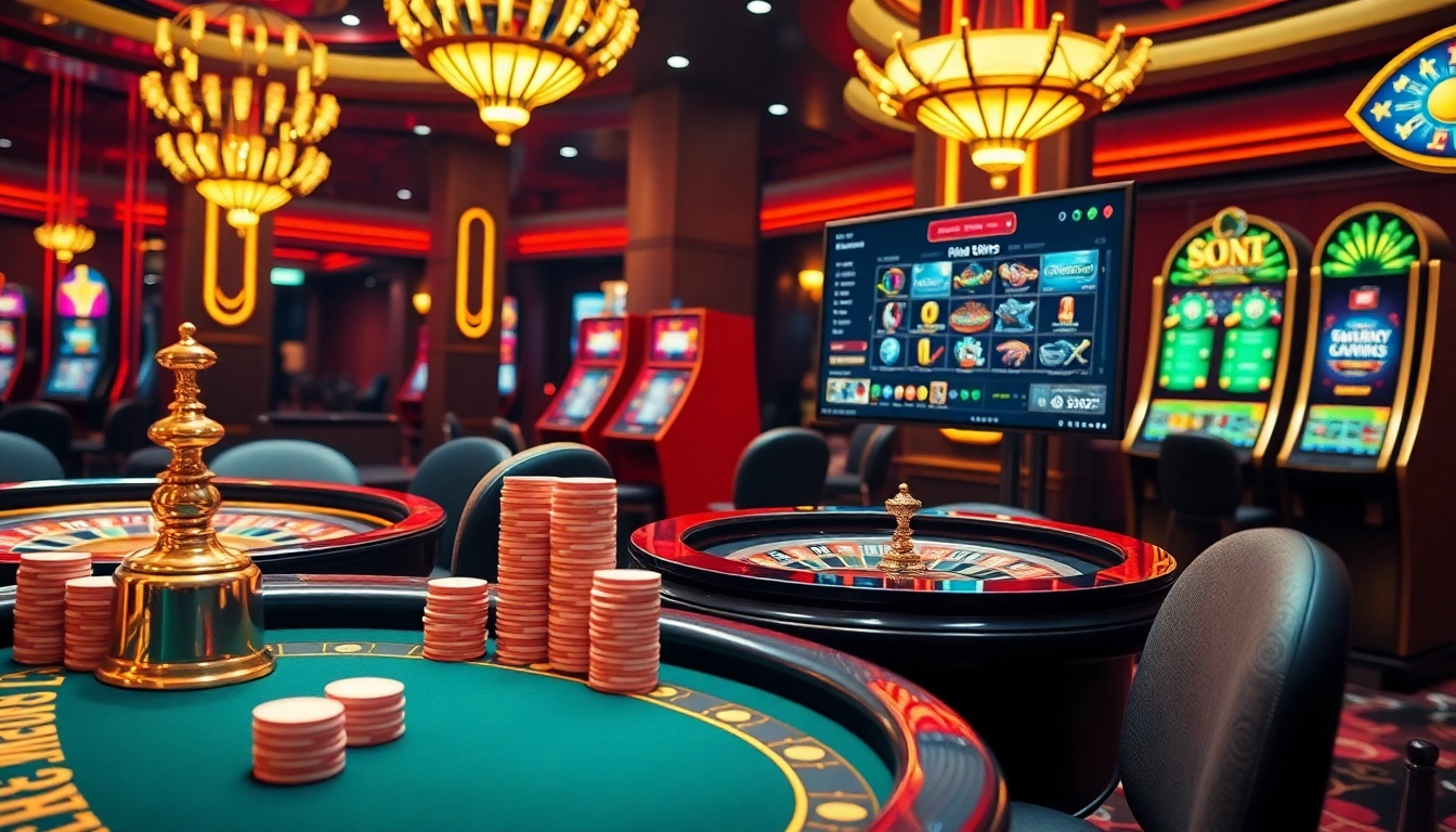 An engaging casino scene featuring elements like poker tables and roulette wheels representing the experience at https://rr88ez.com/.