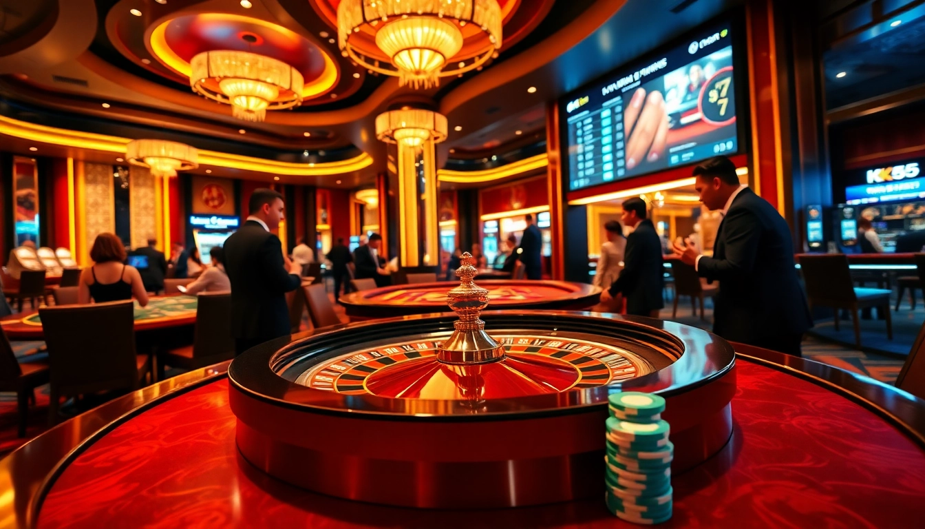 Exciting game scene at nhà cái KK55 featuring roulette and poker chips.