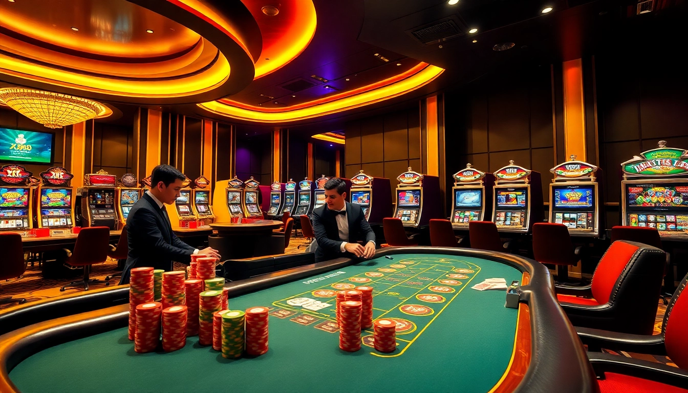 Experience the thrill of gambling at XO88 with engaging gaming tables and vibrant slot machines.