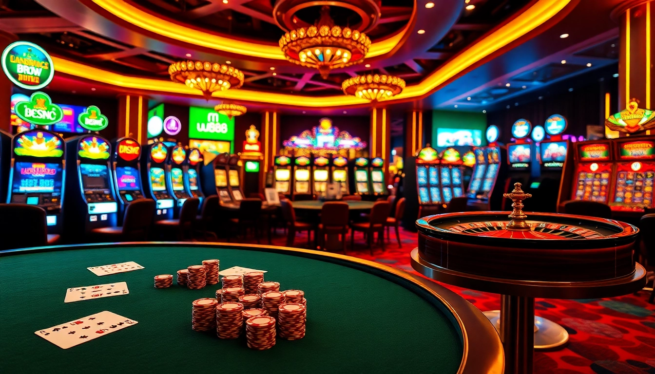 Experience luxurious gaming action at uu88 with poker tables and vibrant slot machines.
