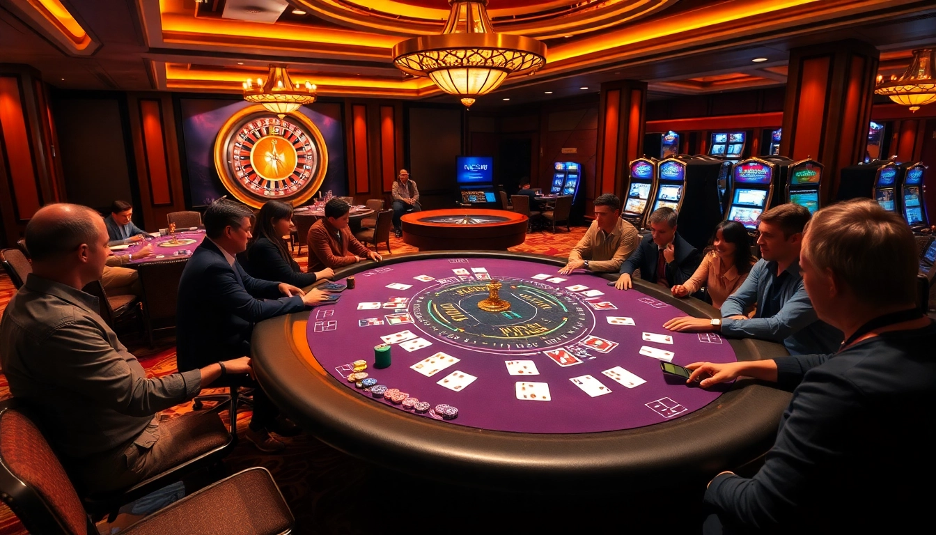 Players strategize at a poker table using game ai techniques in a lively casino atmosphere.
