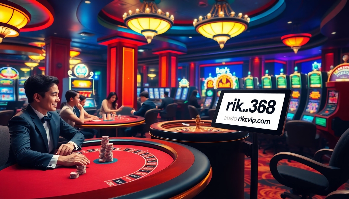 Experience high-stakes gambling action at rikvip368.com with vibrant poker tables and exciting slot machines.
