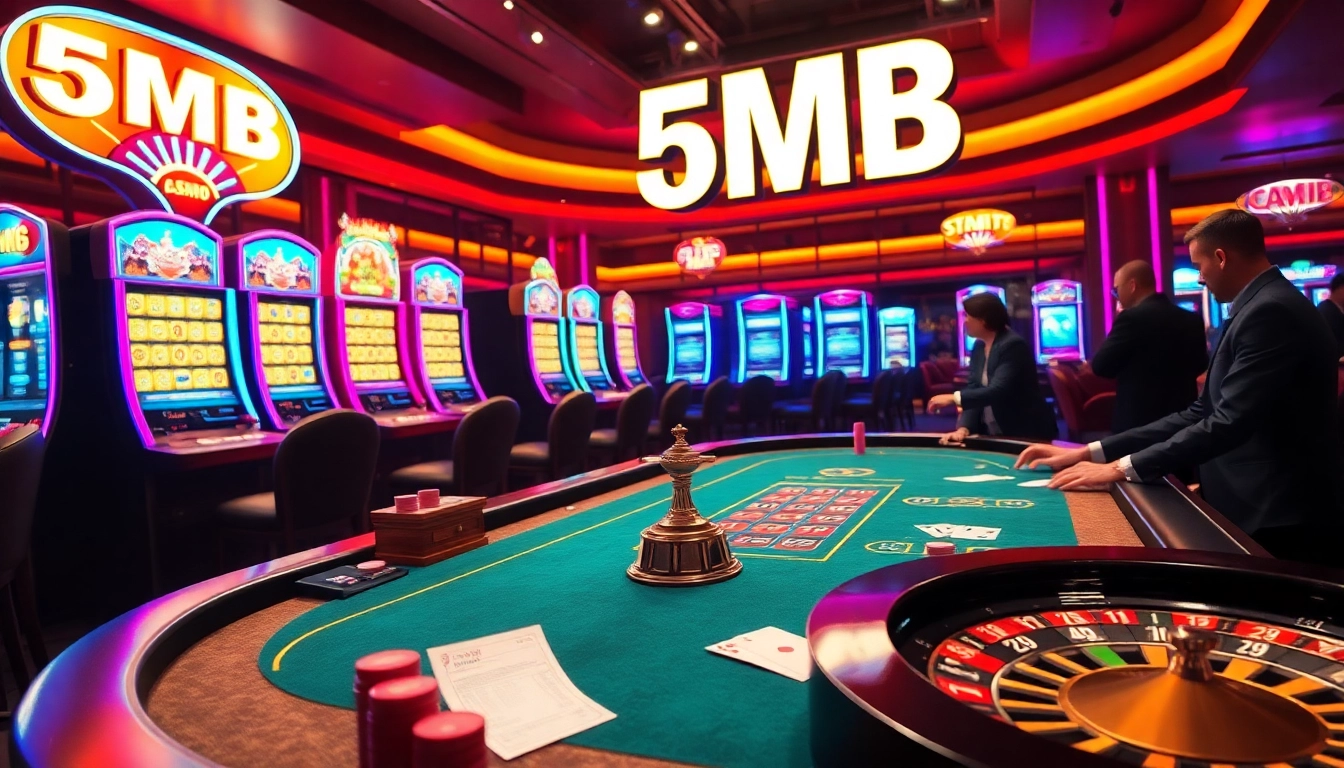 The excitement of gambling at a vibrant casino with a poker table and 5MB theme