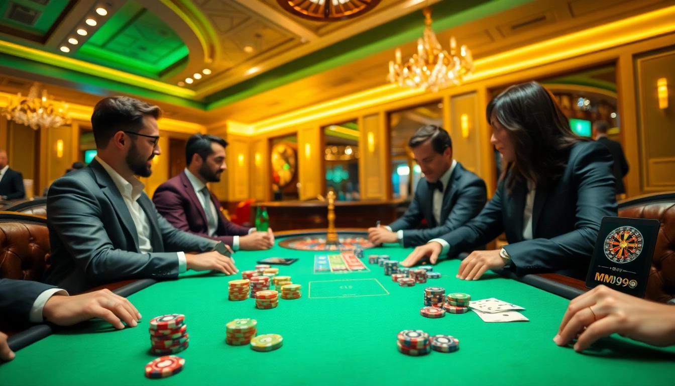 Exciting table scene showcasing MM99 poker action with vibrant chips and cards.