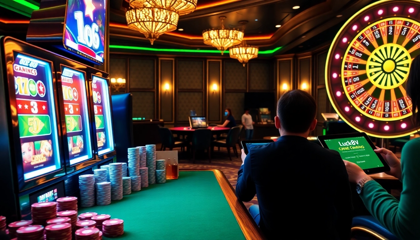 Engaging players experiencing thrills at https://luck8v.us.com/ with vibrant casino elements.