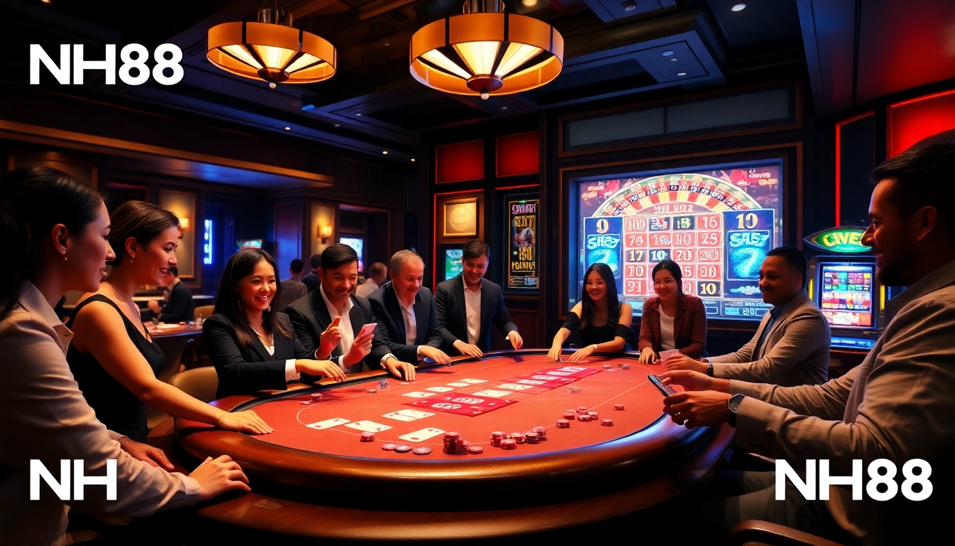 Players enjoying a thrilling poker game at NH88 casino table.